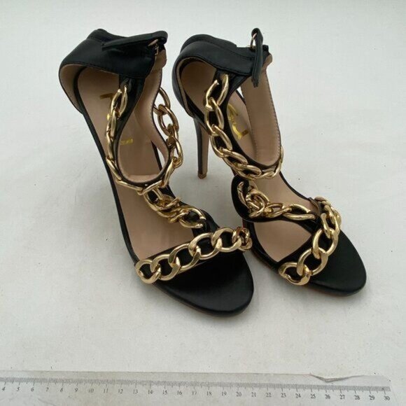 FSJ Women T-Straps High Heel Sandals Golden Chains Open Toe Ankle Straps - Picture 4 of 8